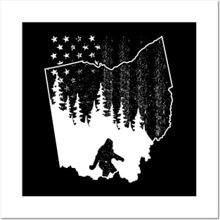 Ohio Bigfoot American Flag Posters and Art